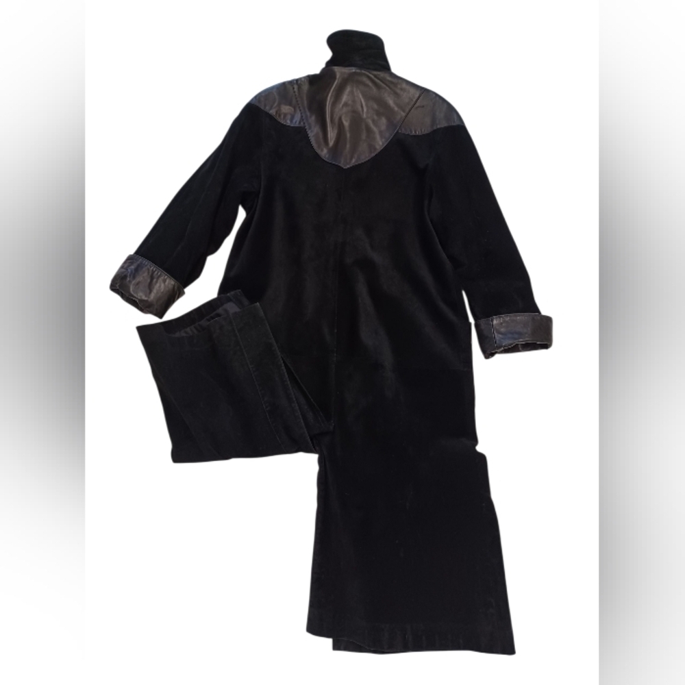 Manfred GUC Vintage Leather/Suede Long Black Coat Size 6 - Picture 8 of 12